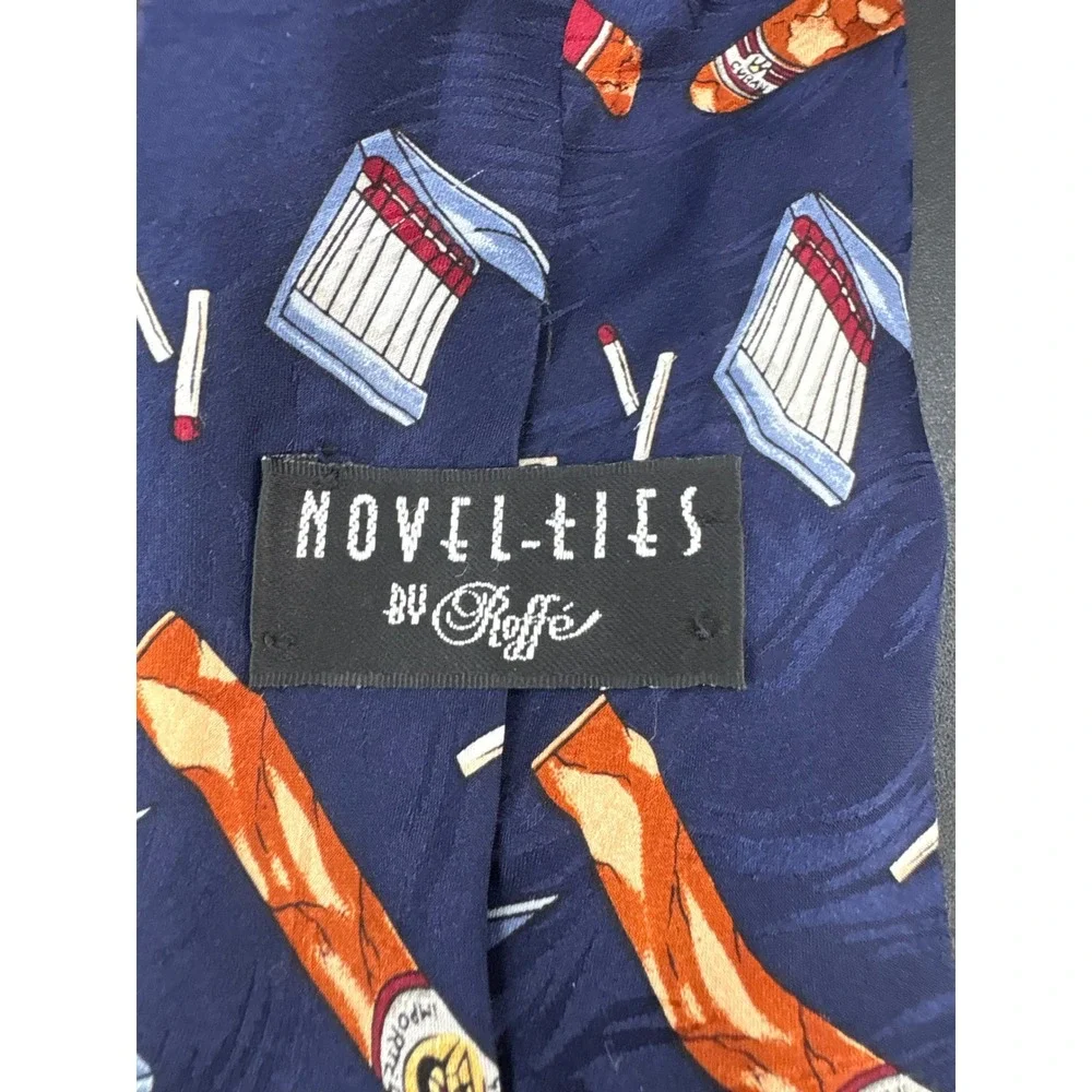 Novel-Ties by Roffe Blue 100% Silk Tie with Cigars 55in